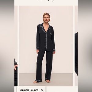 Black Gisele Pajama Set with White Trim